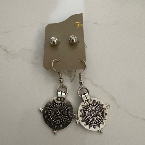 Silver Mandala Dangle Earrings - Picture 1 of 3